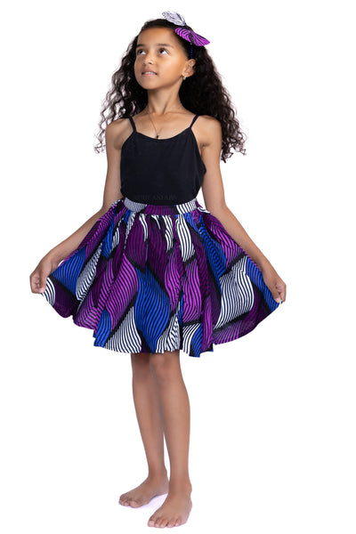 African print Kids Skirt + Headtie with Bow set - Purple Swirl ( 1 - 10 years )