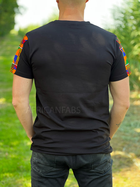 T-shirt with African print details - Kente sleeves and chest pocket