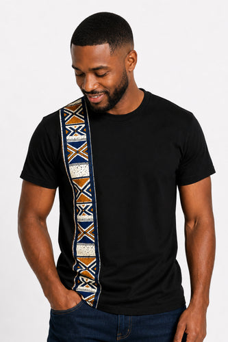 T-shirt with African print details - Blue Bogolan Heritage Band
