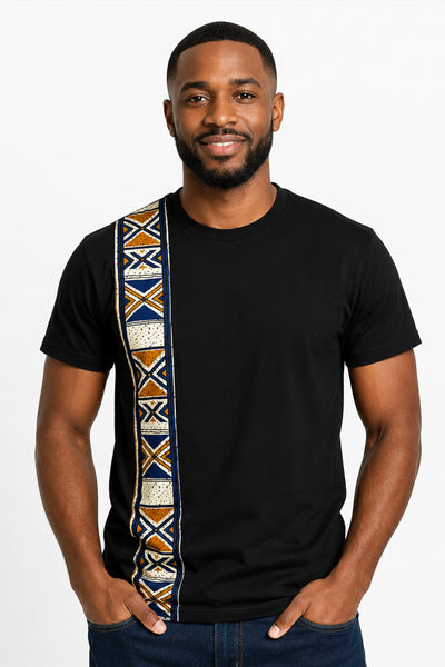 T-shirt with African print details - Blue Bogolan Heritage Band