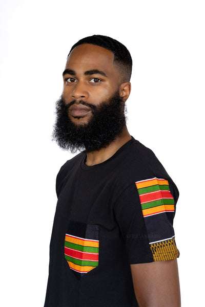 T-shirt with African print details - Pan Africa Kente pocket