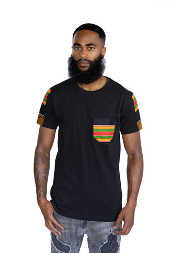 T-shirt with African print details - Pan Africa Kente pocket