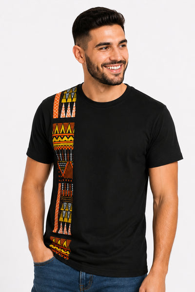T-shirt with African print details - Brown Earth Heritage Band