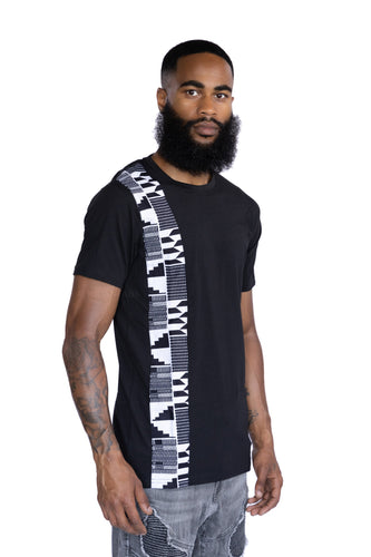 T-shirt with African print details -  Black / white kente band