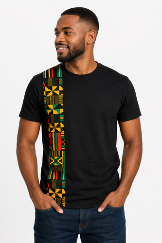T-shirt with African print details - Black Yellow Kente Band