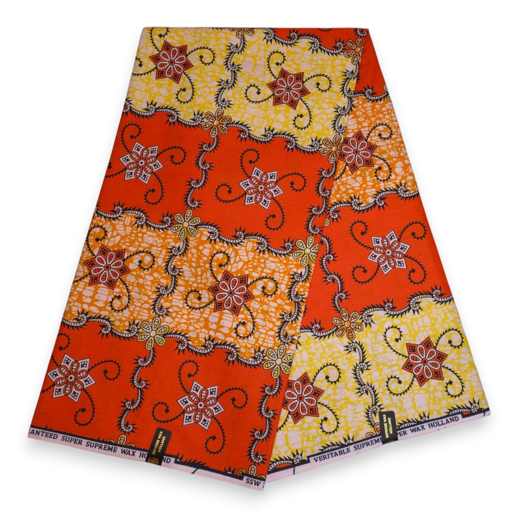 African fabric Super Wax - Orange Yellow Floral Scrollwork – AfricanFabs