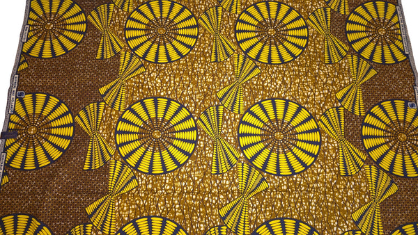 African Wax print fabric - Mustard Yellow Sun Disc - 100% cotton