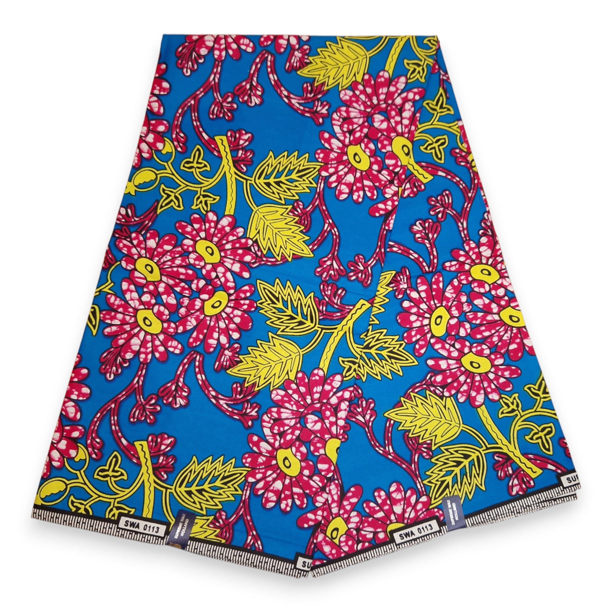 African Wax print fabric - Blue and Pink Floral Vines - 100% cotton