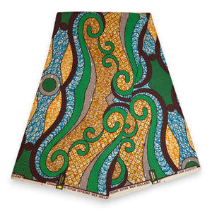 African print fabric - Orange & Olive African Prism - 100% cotton