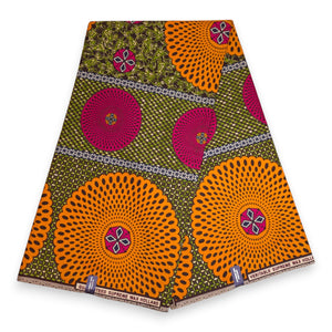 VLISCO Hollandais Wax print fabric - Dark Green / Orange JUMPING