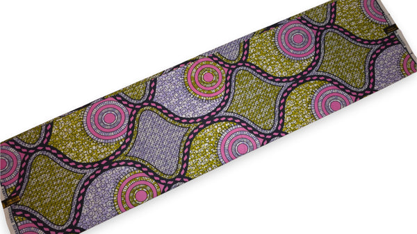 African fabric Super Wax - Pink Olive Circle Link Mosaic