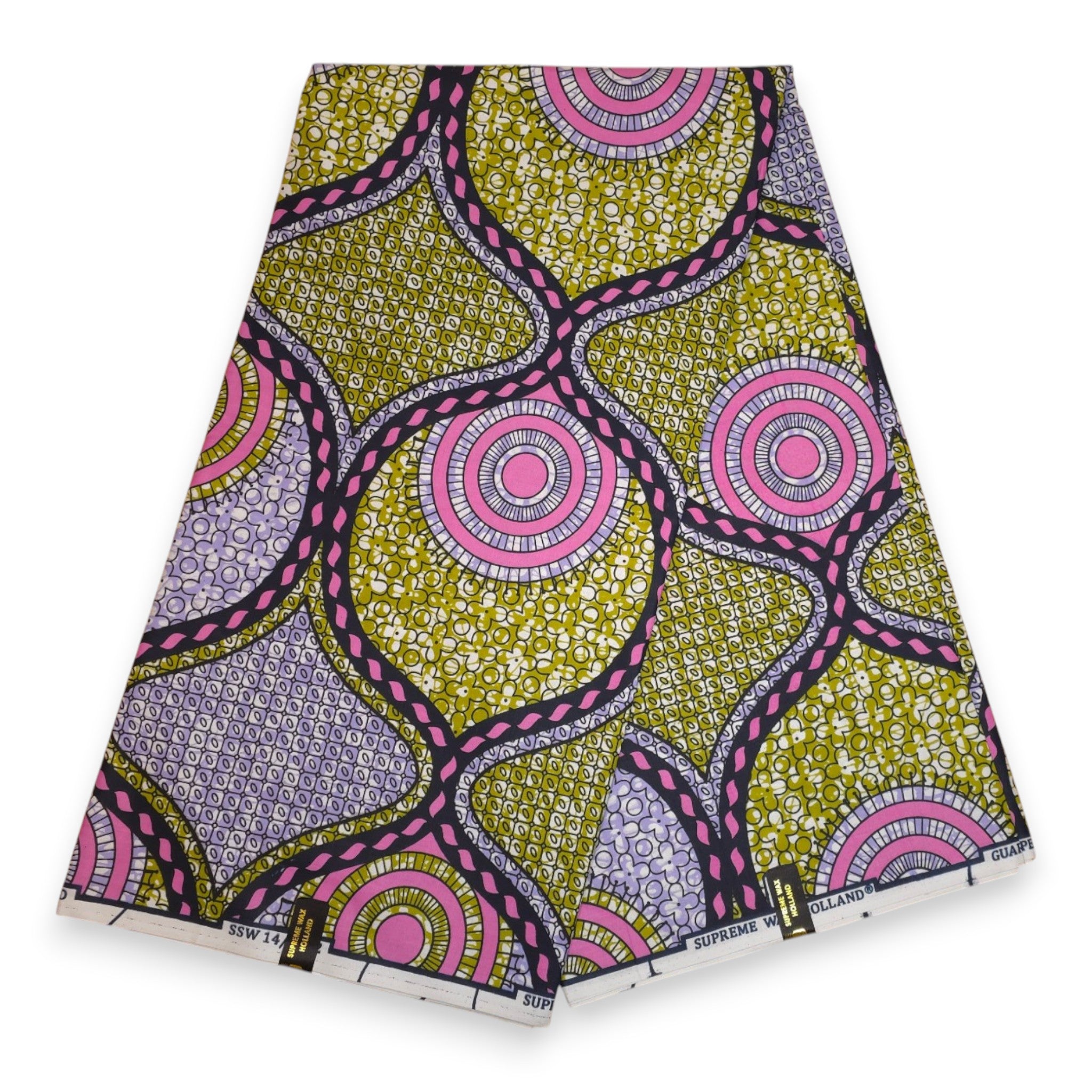 African fabric Super Wax - Pink Olive Circle Link Mosaic – AfricanFabs