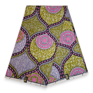 African fabric Super Wax - Pink Olive Circle Link Mosaic – AfricanFabs