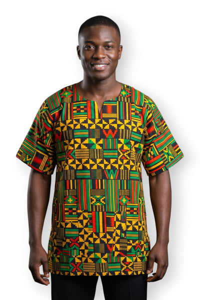 Black Yellow Kente Dashiki Shirt / Dashiki Dress - African print top - Unisex
