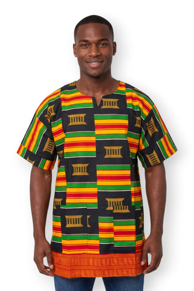Black Pan Africa Kente Dashiki Shirt / Dashiki Dress - African print top - Unisex