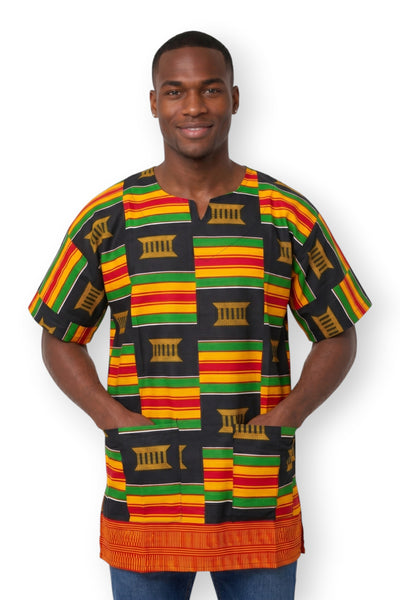 Black Pan Africa Kente Dashiki Shirt / Dashiki Dress - African print top - Unisex