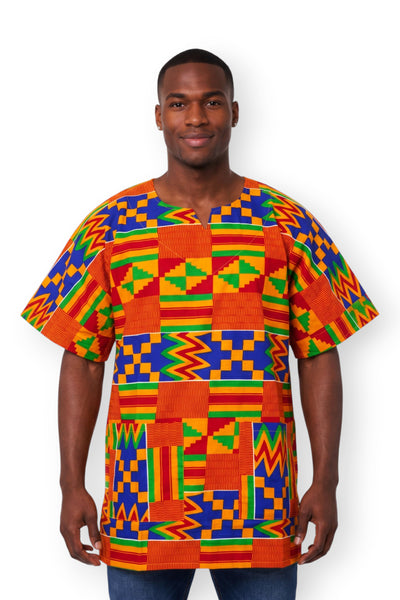 Yellow Blue Kente Dashiki Shirt / Dashiki Dress - African print top - Unisex