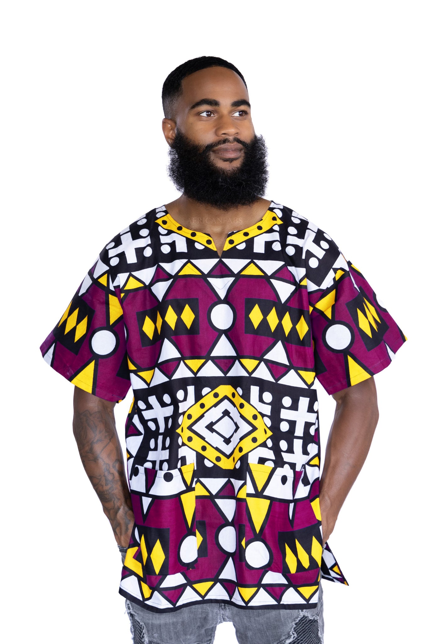 Purple Yellow Samakaka Dashiki Shirt / Dashiki Dress - African print top - Unisex