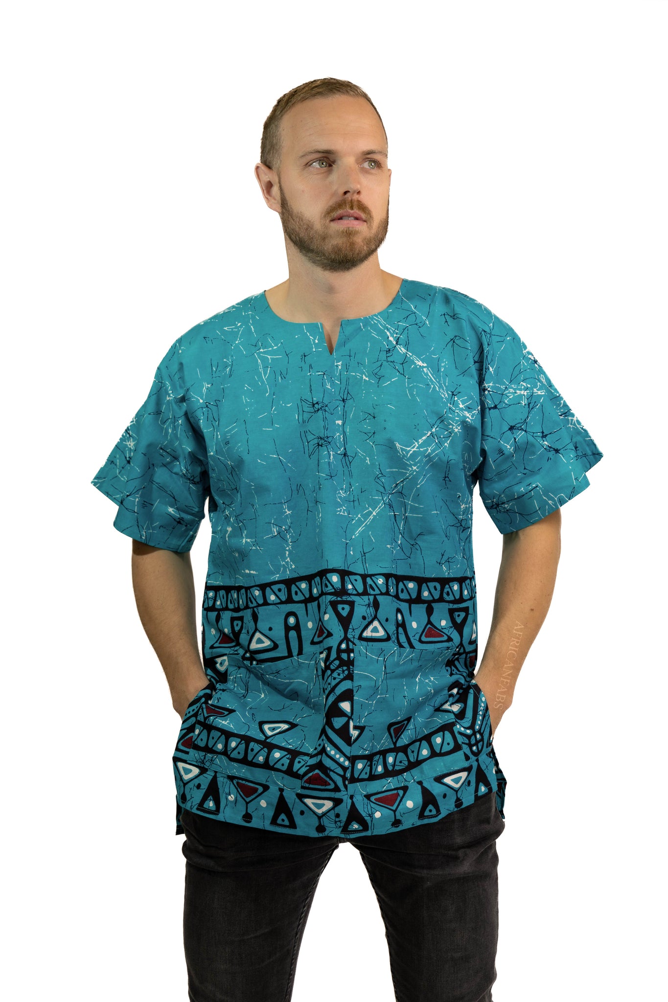 Turquoise Kampala Dashiki Shirt / Dashiki Dress - African print top