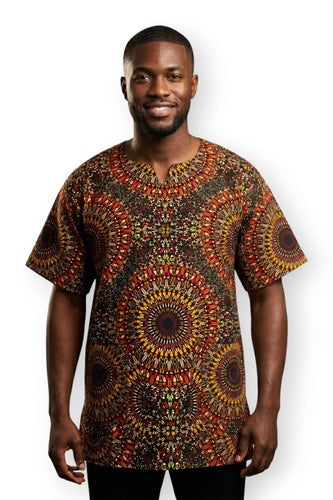 Brown Orange Savanna Sun Dashiki Shirt / Dashiki Dress - African print top - Unisex