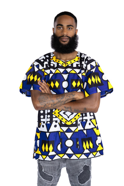 Blue Yellow Samakaka Dashiki Shirt / Dashiki Dress - African print top - Unisex