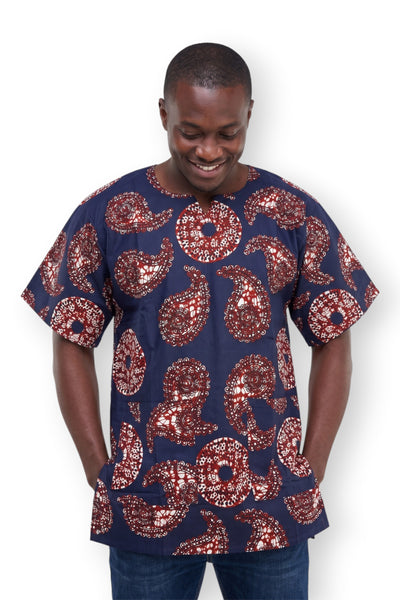 Blue Brown Paisley Sun Dashiki Shirt / Dashiki Dress - African print top - Unisex