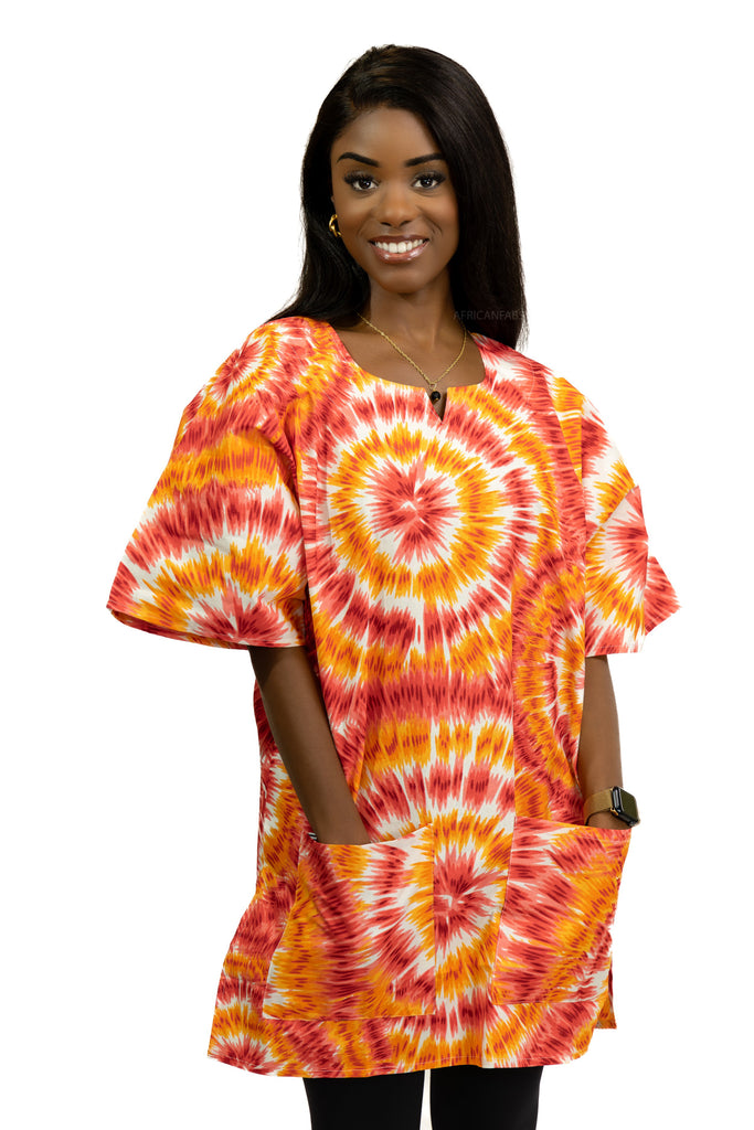 orange tie dye dress Orange Tie-dye Dashiki Shirt / Dashiki Dress - African print top