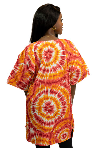 Orange Tie-dye Dashiki Shirt / Dashiki Dress - African print top - Unisex