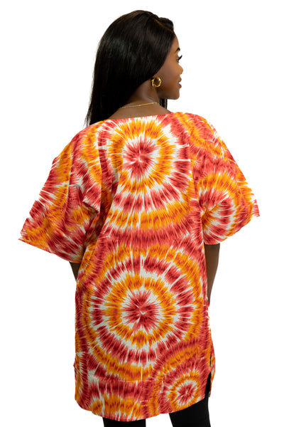 Orange Tie-dye Dashiki Shirt / Dashiki Dress - African print top - Unisex