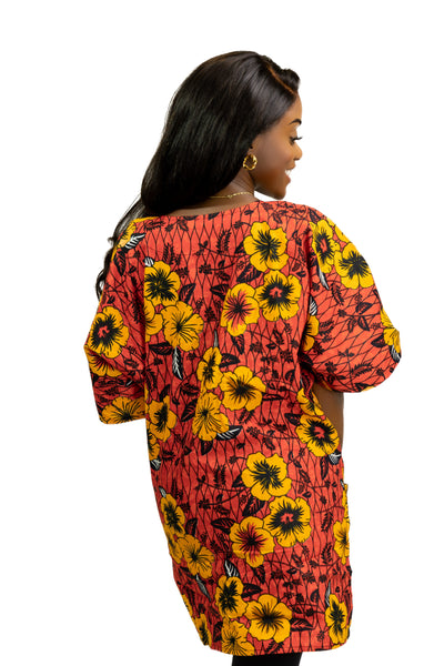 Red Flowers Dashiki Shirt / Dashiki Dress - African print top - Unisex