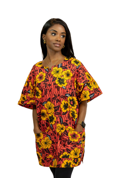 Red Flowers Dashiki Shirt / Dashiki Dress - African print top - Unisex