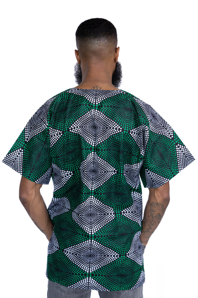 Green diamonds Dashiki Shirt / Dashiki Dress - African print top - Unisex