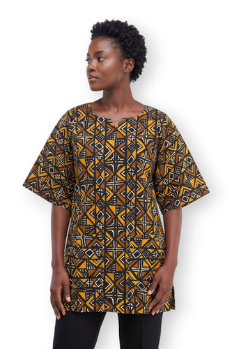 Brown Bogolan Heritage Dashiki Shirt / Dashiki Dress - African print top - Unisex