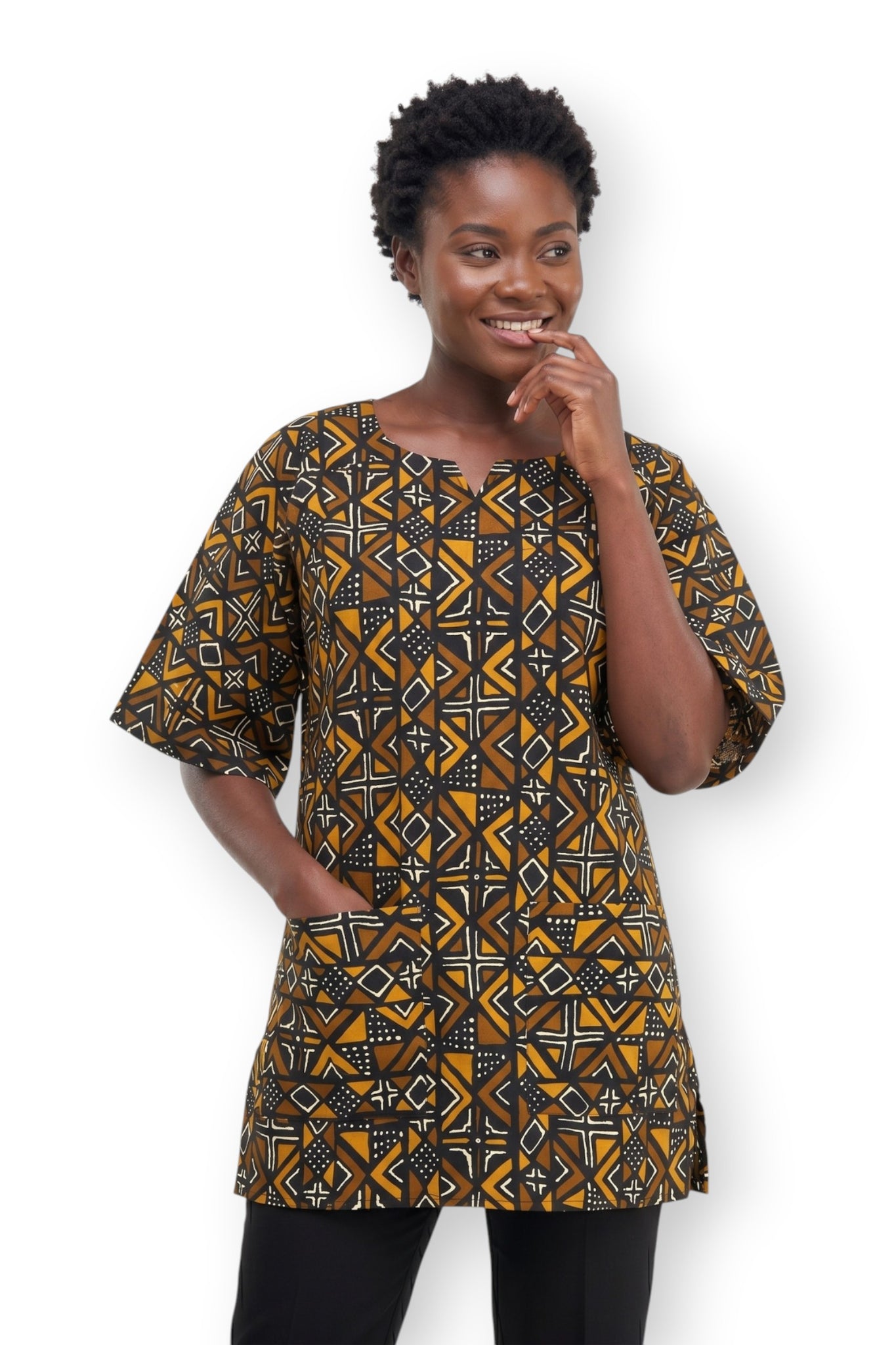 african print shirt dress for ladies Brown Bogolan Heritage Dashiki / Dashiki - top casual simple african dress