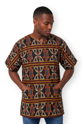 Black Red Toghu Bamenda Cameroon Dashiki Shirt / Dashiki Dress - African print top - Unisex