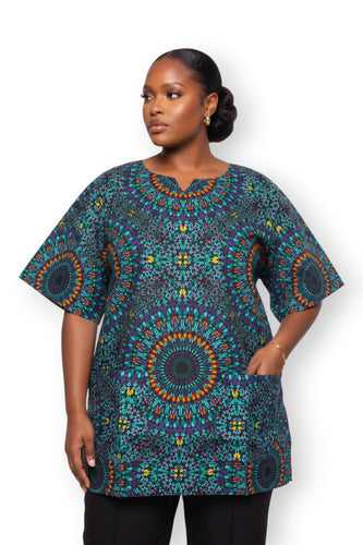 Turquoise Purple Ocean Eye Dashiki Shirt / Dashiki Dress - African print top - Unisex