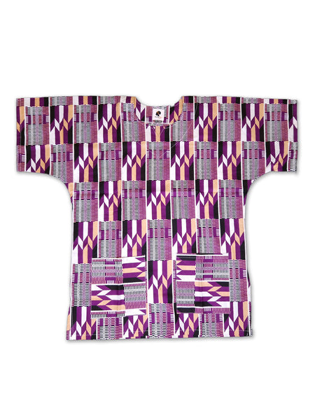 Purple / white Kente  Dashiki Shirt / Dashiki Dress - African print top - Unisex