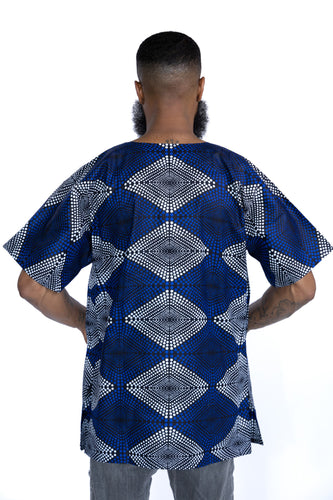 Royal blue diamonds Dashiki Shirt / Dashiki Dress - African print top - Unisex