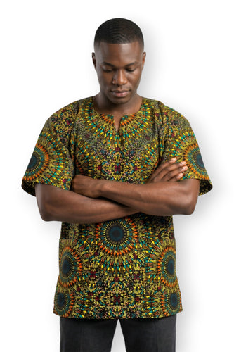 Yellow Green Sunburst Dashiki Shirt / Dashiki Dress - African print top - Unisex