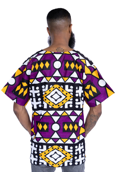 Purple Yellow Samakaka Dashiki Shirt / Dashiki Dress - African print top - Unisex