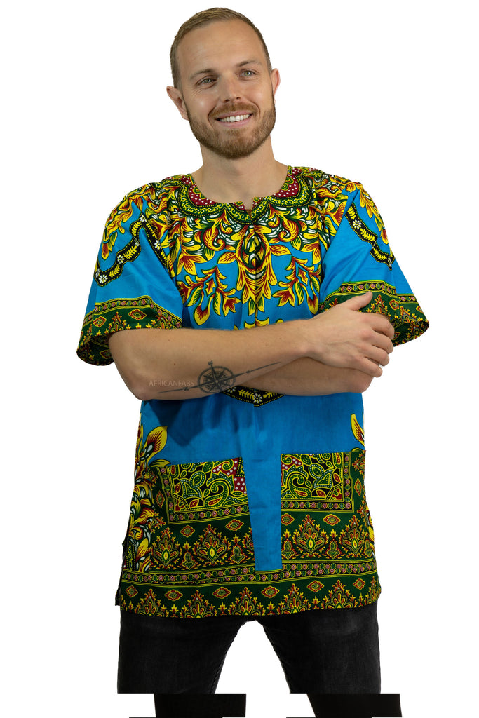 blue dashiki dress African Mid Length Denim/Dashiki Top/ Dress- Black/Blue India Batik Retail