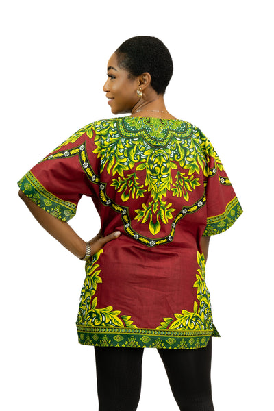 Red Dashiki Shirt / Dashiki Dress - African print top - Unisex