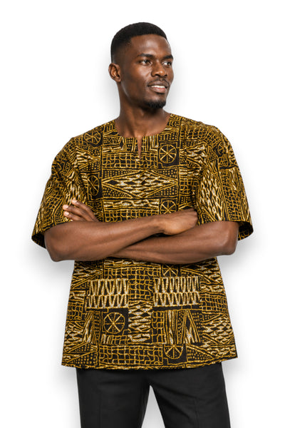 Black Yellow Ndop Cameroon Dashiki Shirt / Dashiki Dress - African print top - Unisex