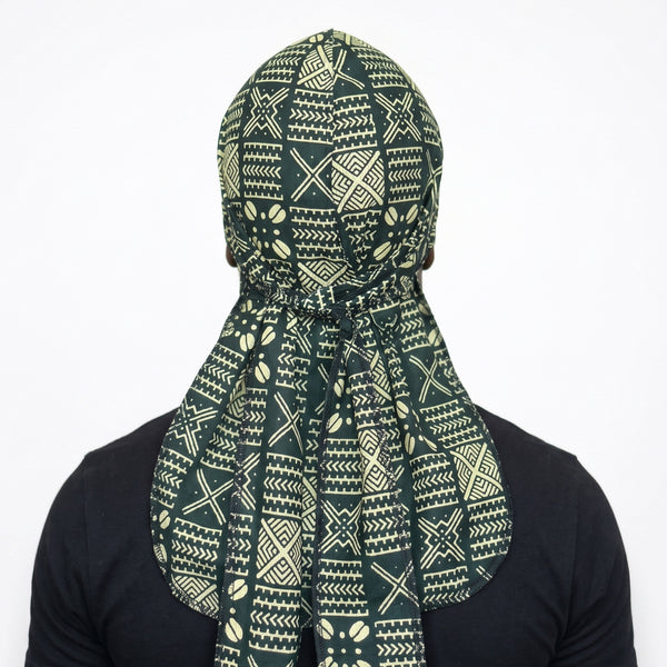 Durag / Du-rag / Do-rag / Bandana - Unisex - Green Bogolan