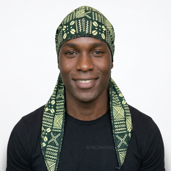 Durag / Du-rag / Do-rag / Bandana - Unisex - Green Bogolan