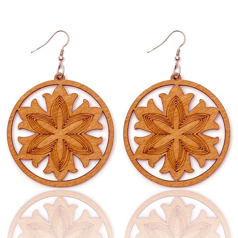 African Print Earrings | Brown flower wooden earrings