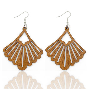 African Print Earrings | Brown pentagon wooden earrings