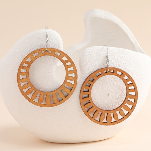 African Print Earrings | Brown round wooden earrings