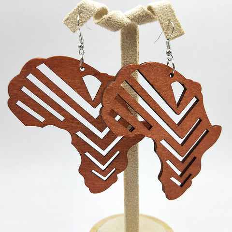 African Continent shaped Earrings Brown