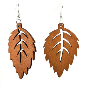 Wooden drop earrings | African leaf wooden earrings brown